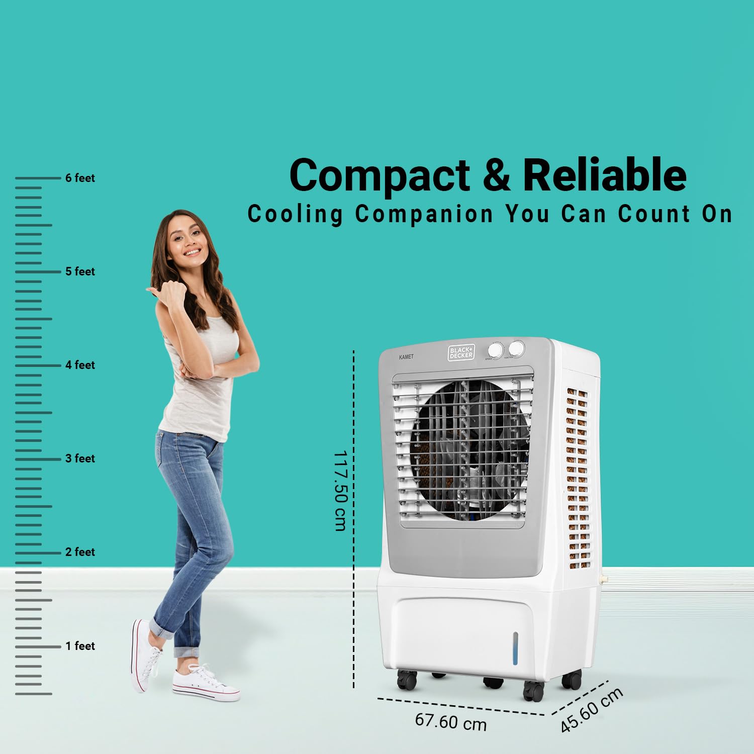 Black+Decker 65 Liter Desert Air Cooler (KAMET PLUS 65L-BXAC09065IN) model KAMET PLUS 65L-BXAC09065IN front view - GharOne Nepal view 9