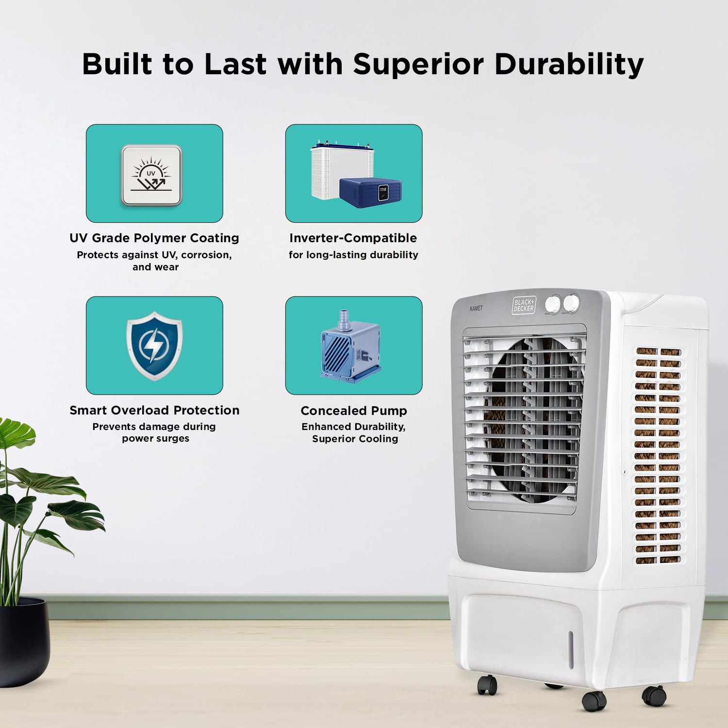 Black+Decker 65 Liter Desert Air Cooler (KAMET PLUS 65L-BXAC09065IN) model KAMET PLUS 65L-BXAC09065IN front view - GharOne Nepal view 8