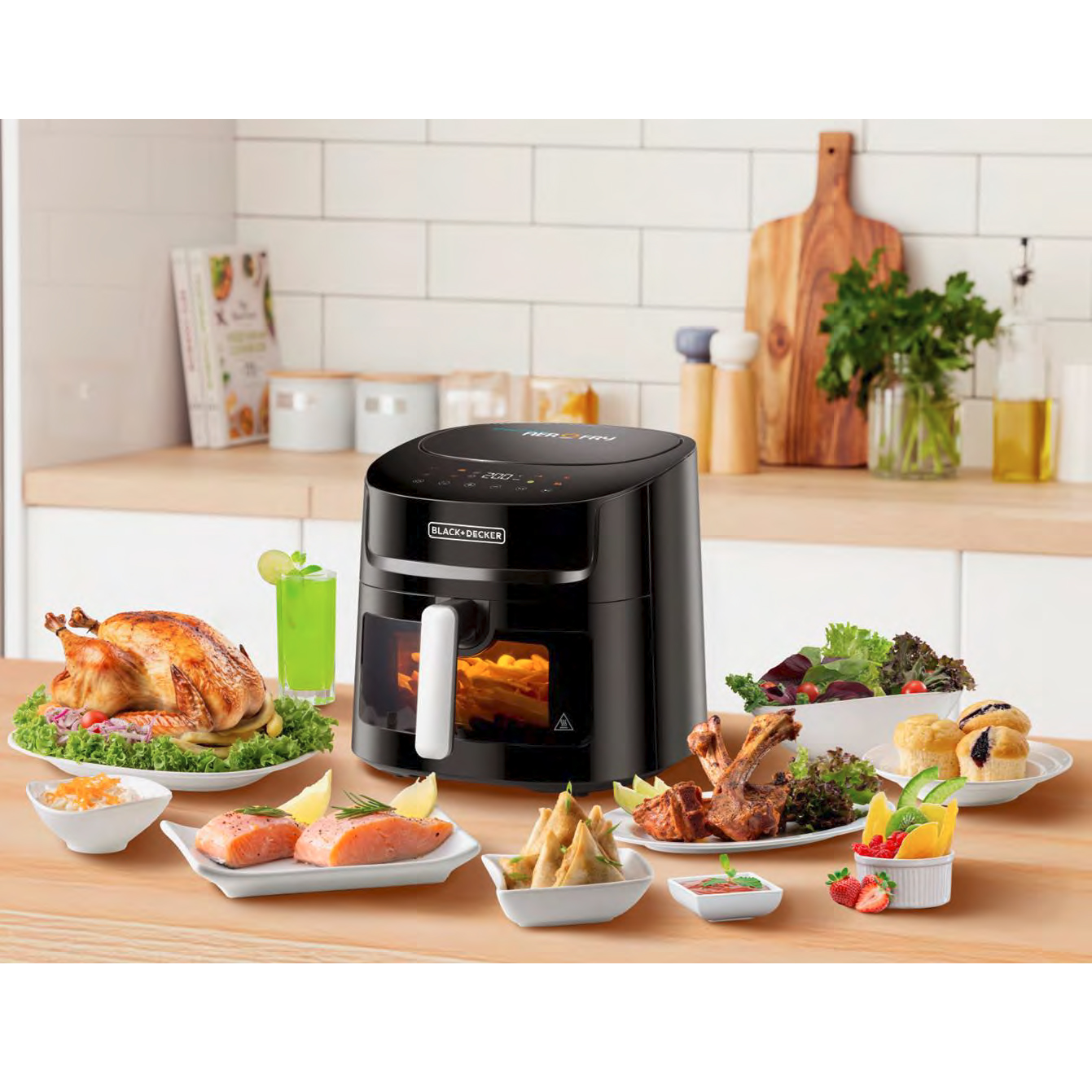 Black+Decker 8 in1 Grand Digital Air Fryer with Window 1800W model AF7210-B5 front view - GharOne Nepal