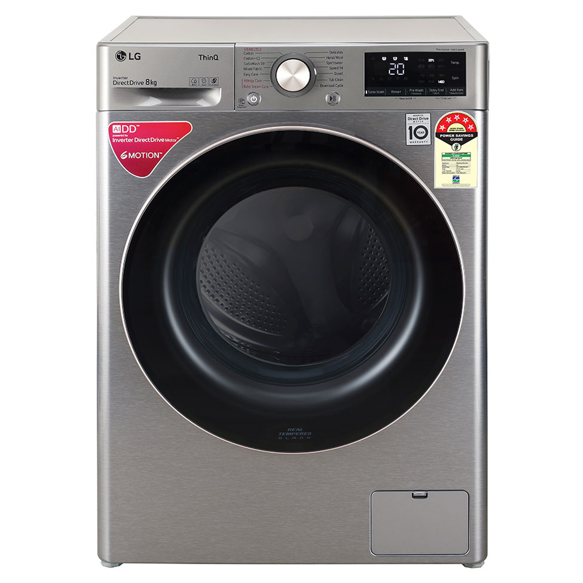 LG 8 Kg Front Load Washing Machine | AI Direct Drive | Steam | TurboWash | ThinQ Wi-Fi (FV1408S4VN) model FV1408S4VN front view - GharOne Nepal