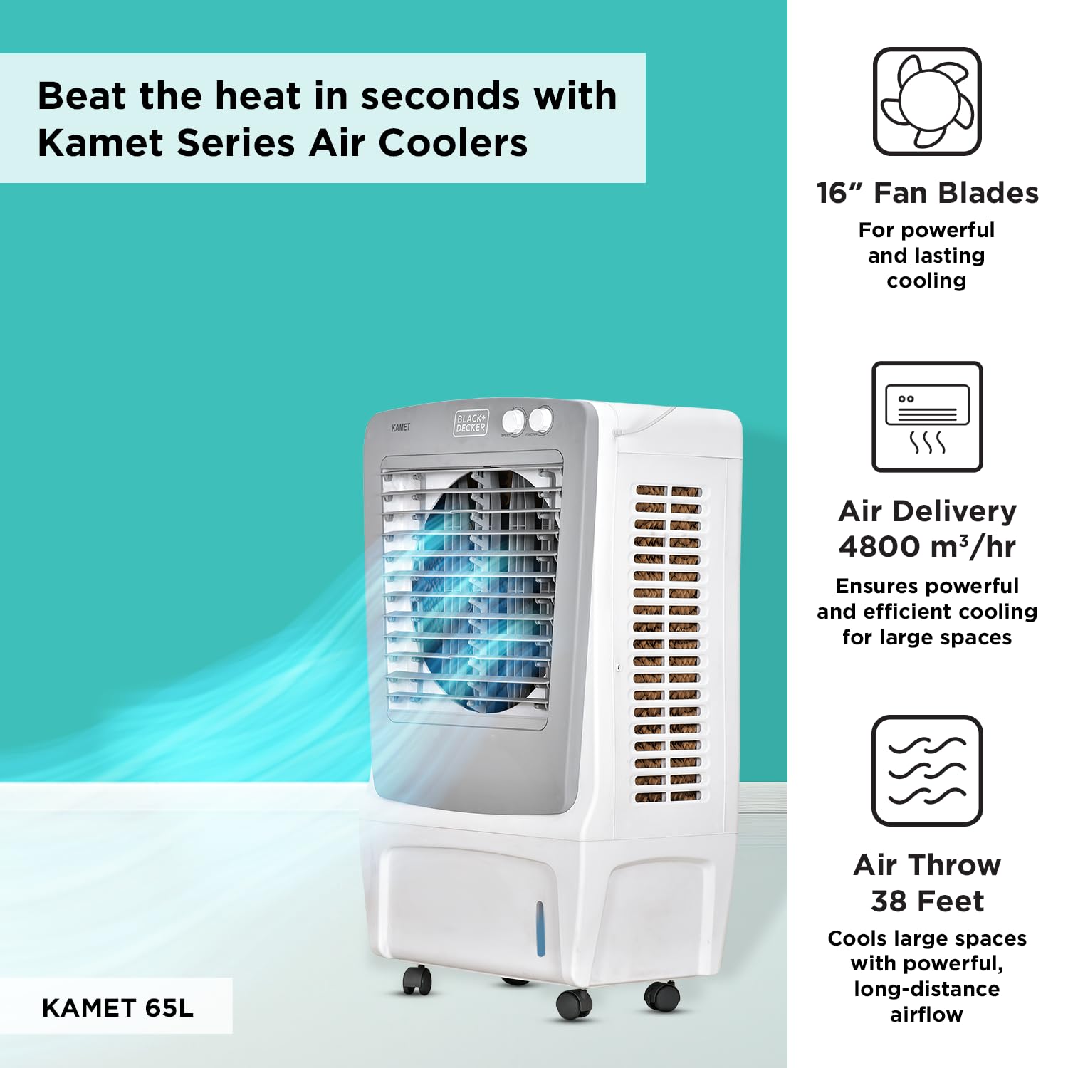 Black+Decker 65 Liter Desert Air Cooler (KAMET PLUS 65L-BXAC09065IN) model KAMET PLUS 65L-BXAC09065IN front view - GharOne Nepal view 4