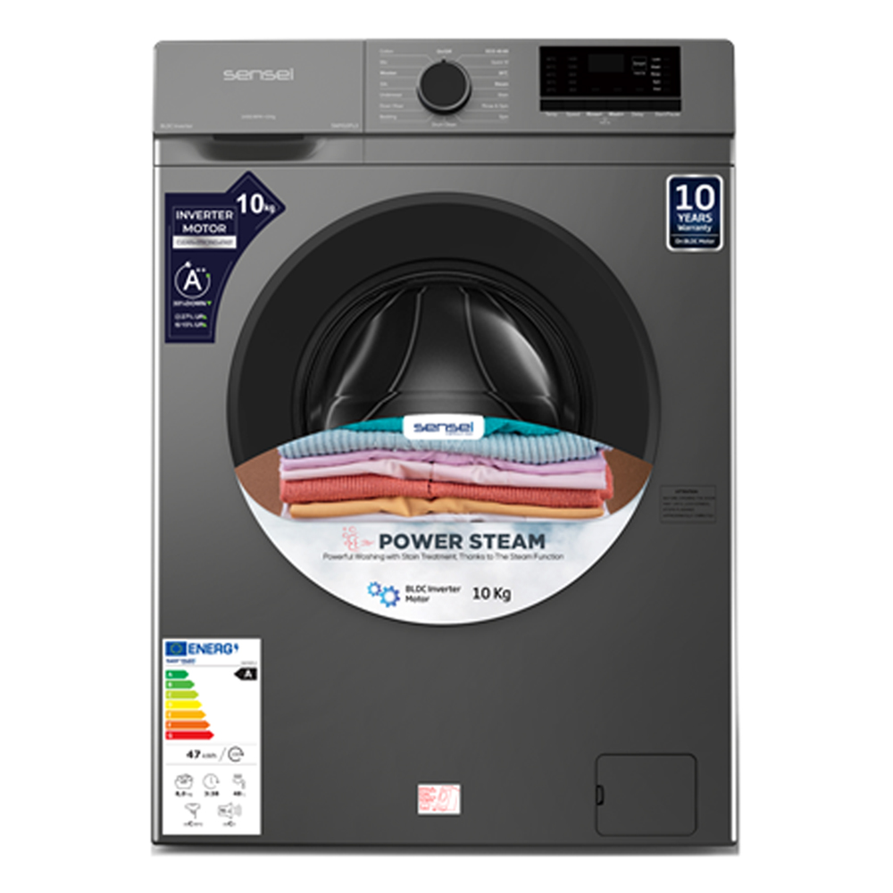 Sensei 10 Kg Front Load Washing Machine model SWM10FL3 front view - GharOne Nepal
